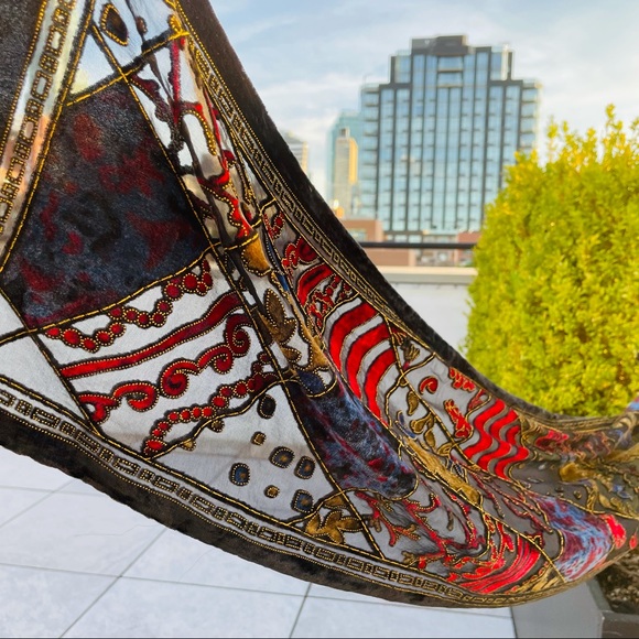 Oscar de la Renta Vintage Royal Velvet Cut Out Mesh Art Long Rectangle Scarf - Picture 12 of 16